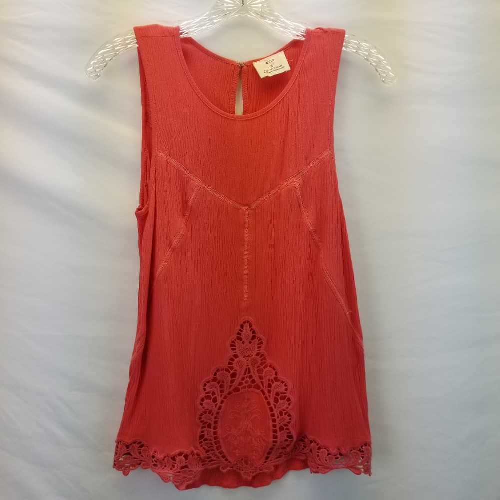 Pins and Needles Crochet coral pink Sm boho tank